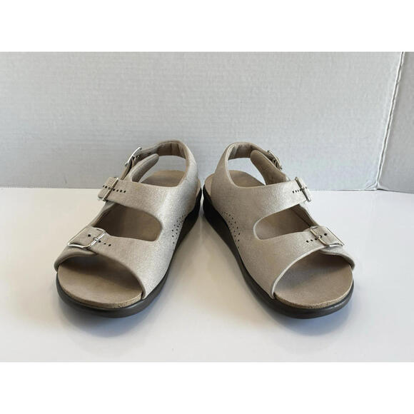 SAS Relaxed Heel Straps Sandal Women's 8 Wide Web Linen Leather Tripad Comfort - Picture 5 of 16